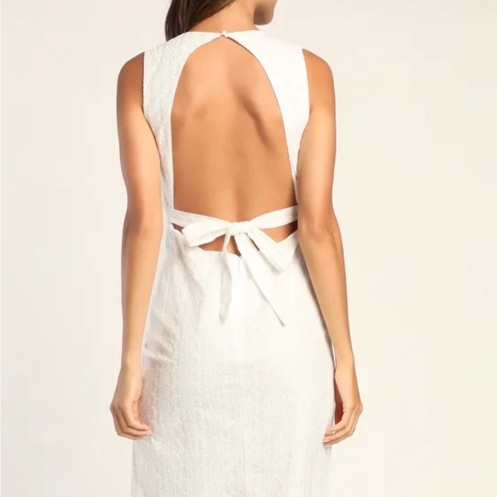 Lulus Summer's Best White Eyelet Embroidery Tie-Back Midi Dress - Picture 2 of 10